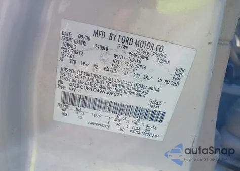 2009 Mercury Mariner V6 from USA, damaged, VIN 4M2CU81G49KJ06071